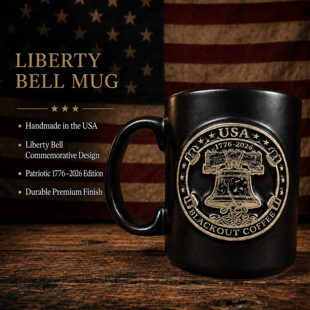 Blackout Coffee Liberty Collector's Crate — limited edition 250th Anniversary gift set with bourbon barrel aged coffee, handmade Liberty Bell mug, challenge coin, and engraved coffee scoop