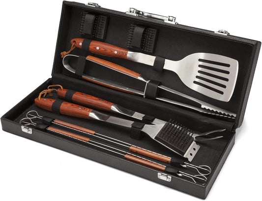 Cuisinart 10-piece stainless steel BBQ grilling set with storage tote including spatula, tongs, and grill brush