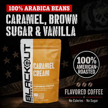 Caramel Cream flavored coffee bag with caramel, brown sugar, and vanilla cream notes