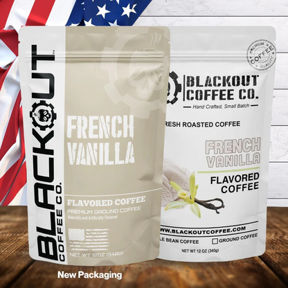 French Vanilla flavored coffee bag with rich vanilla bean aroma and creamy sweet finish