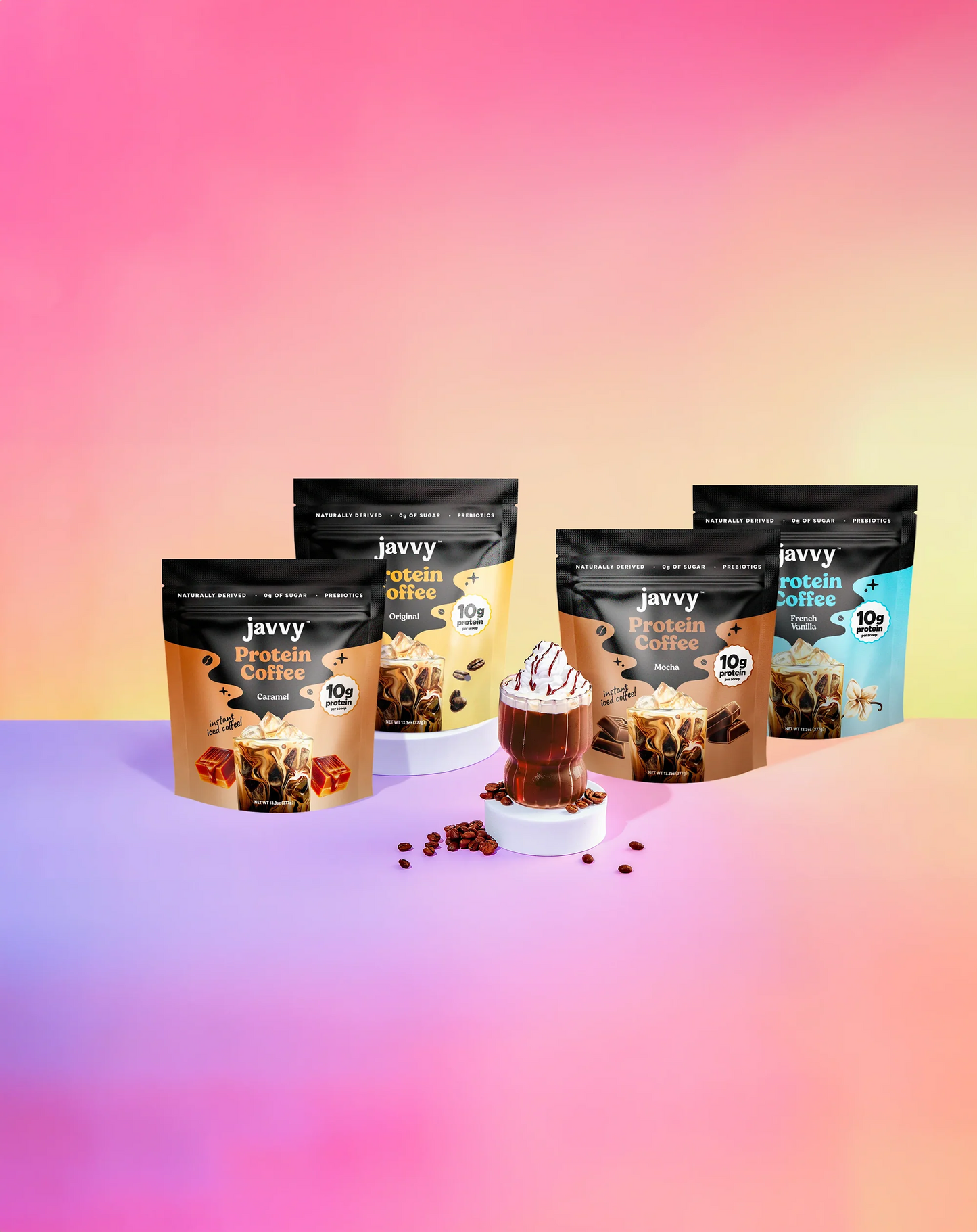 Javvy Protein Coffee bag in Mocha flavor — premium iced coffee with whey protein, 16 flavors available