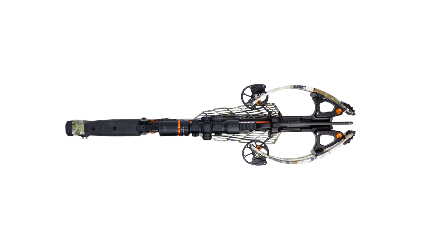 Ravin R10X Pro crossbow with ambidextrous stock and full-length scope rail displayed in outdoor hunting setting