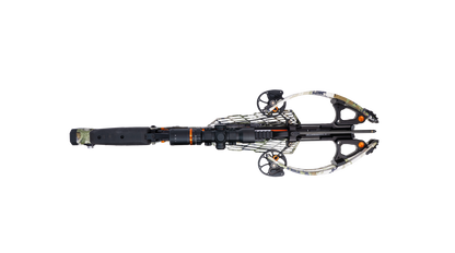 Ravin R10X Pro crossbow with ambidextrous stock and full-length scope rail displayed in outdoor hunting setting