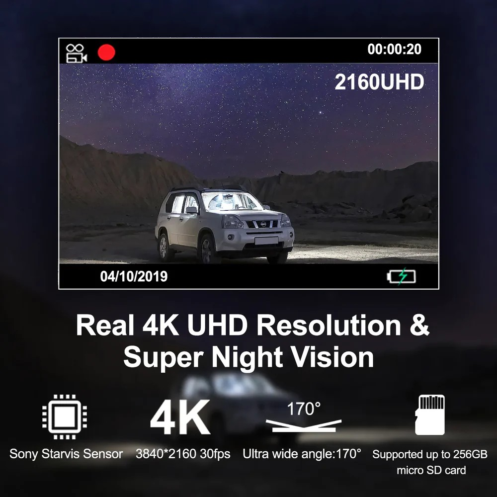 Rexing V5 bundle 3-channel 4K dash cam with Wi-Fi and GPS showing front interior and rear camera views — Veterans Value Hub