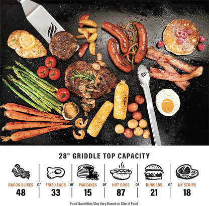 Blackstone 28-inch 2-burner propane flat top griddle station with rear grease management system outdoors — Veterans Value Hub