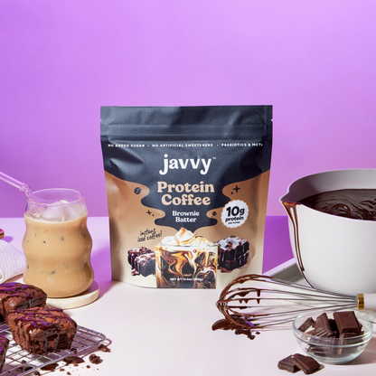 Javvy Brownie Batter flavored protein coffee with premium whey protein