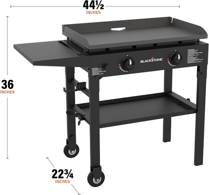 Blackstone 28-inch 2-burner propane flat top griddle station with rear grease management system outdoors — Veterans Value Hub