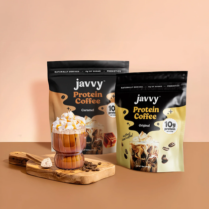 Javvy Protein Coffee bag in Mocha flavor — premium iced coffee with whey protein, 16 flavors available