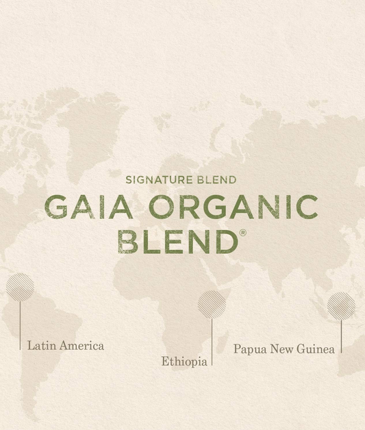 Peet’s Gaia Organic Blend Coffee bag with flavor notes blossom, earth, and cacao.