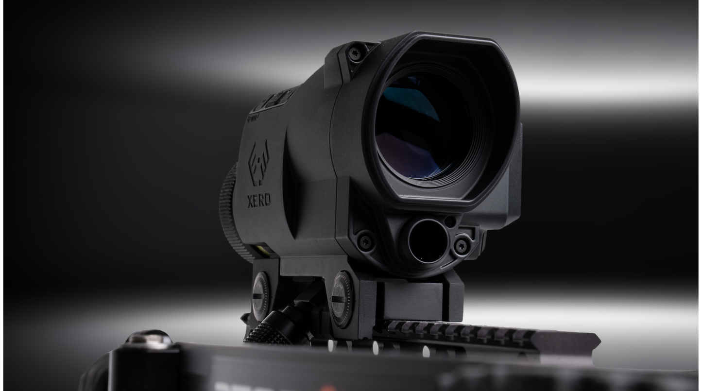 Ravin Integrated Xero X1i crossbow scope by Garmin with built-in rangefinder and digital aimpoints mounted on Ravin crossbow
