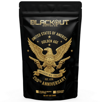 Golden Age 250 limited anniversary whole bean coffee bag Colombia Santa Maria and Brazil medium dark roast America 250th anniversary