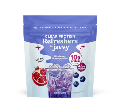 Blackberry Pomegranate Protein Refresher with blackberry and pomegranate accents