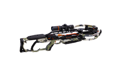 Ravin R10X Pro crossbow with ambidextrous stock and full-length scope rail displayed in outdoor hunting setting