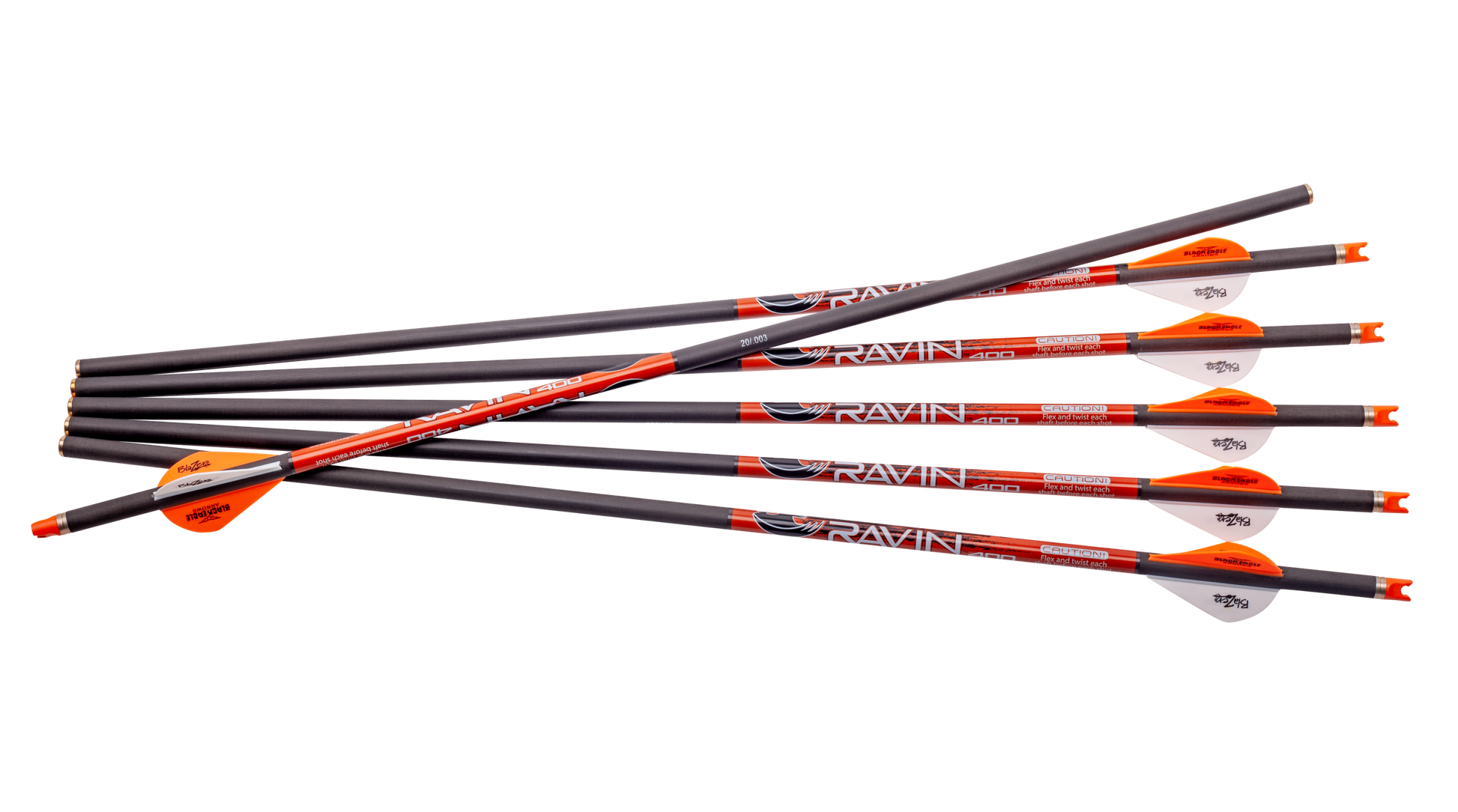 Ravin .003 crossbow arrows 6-pack 400 grain 100% carbon construction with offset vanes and polymer nocks

