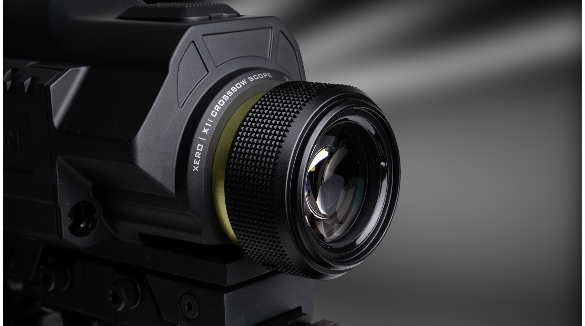 Ravin Integrated Xero X1i crossbow scope by Garmin with built-in rangefinder and digital aimpoints mounted on Ravin crossbow