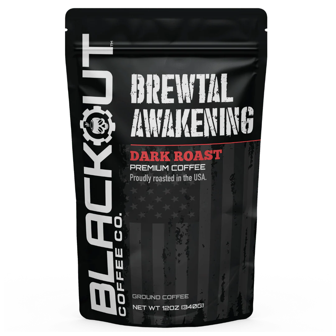 Blackout Coffee Brewtal Awakening Dark Roast 12oz bag — America's strongest fresh roasted coffee, bold, highly caffeinated, 100% natural, roasted in the USA