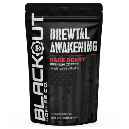 Blackout Coffee Brewtal Awakening Dark Roast 12oz bag — America's strongest fresh roasted coffee, bold, highly caffeinated, 100% natural, roasted in the USA