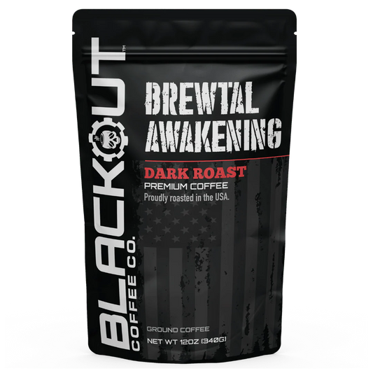 Blackout Coffee Brewtal Awakening Dark Roast 12oz bag — America's strongest fresh roasted coffee, bold, highly caffeinated, 100% natural, roasted in the USA