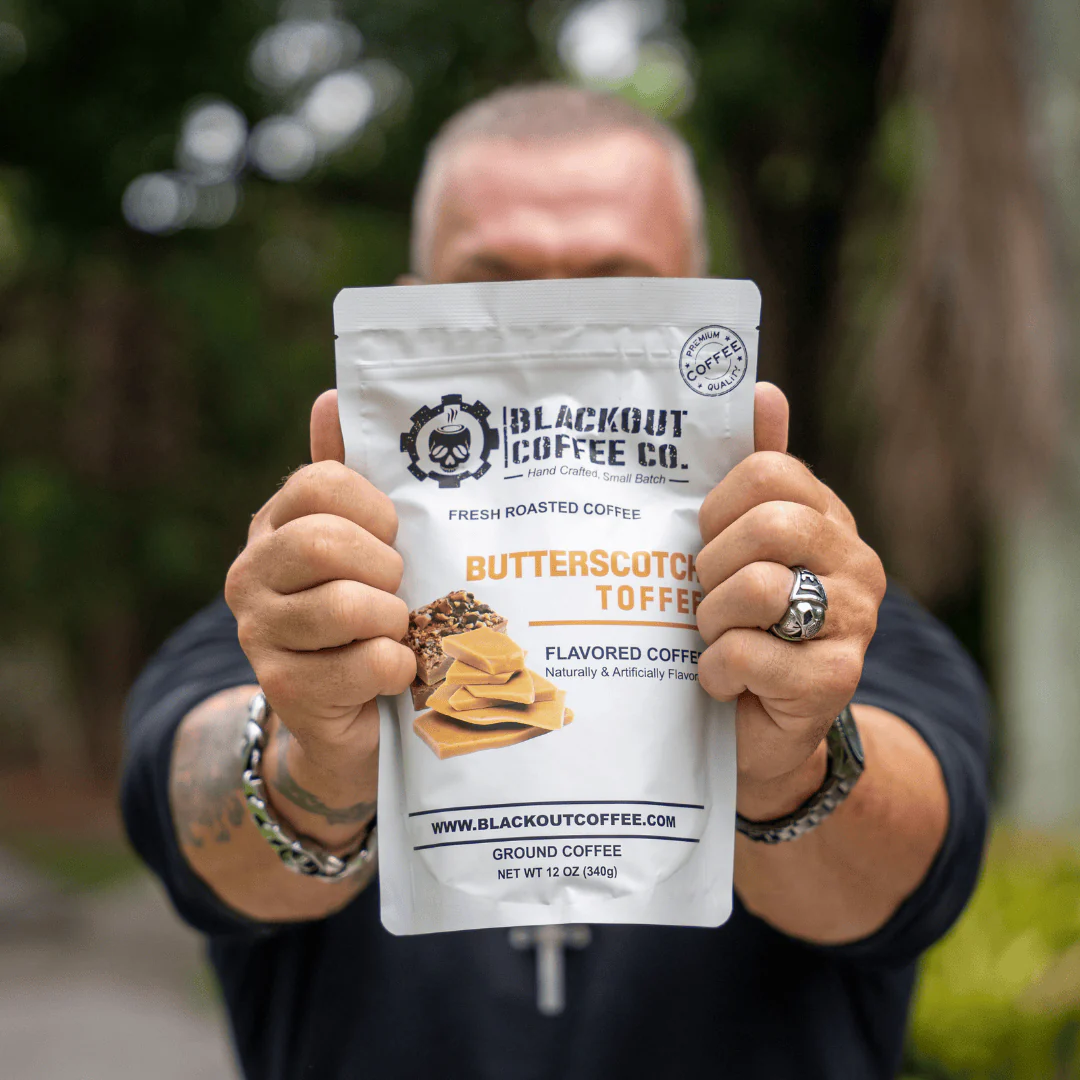 Blackout Coffee Butterscotch Toffee flavored coffee bag