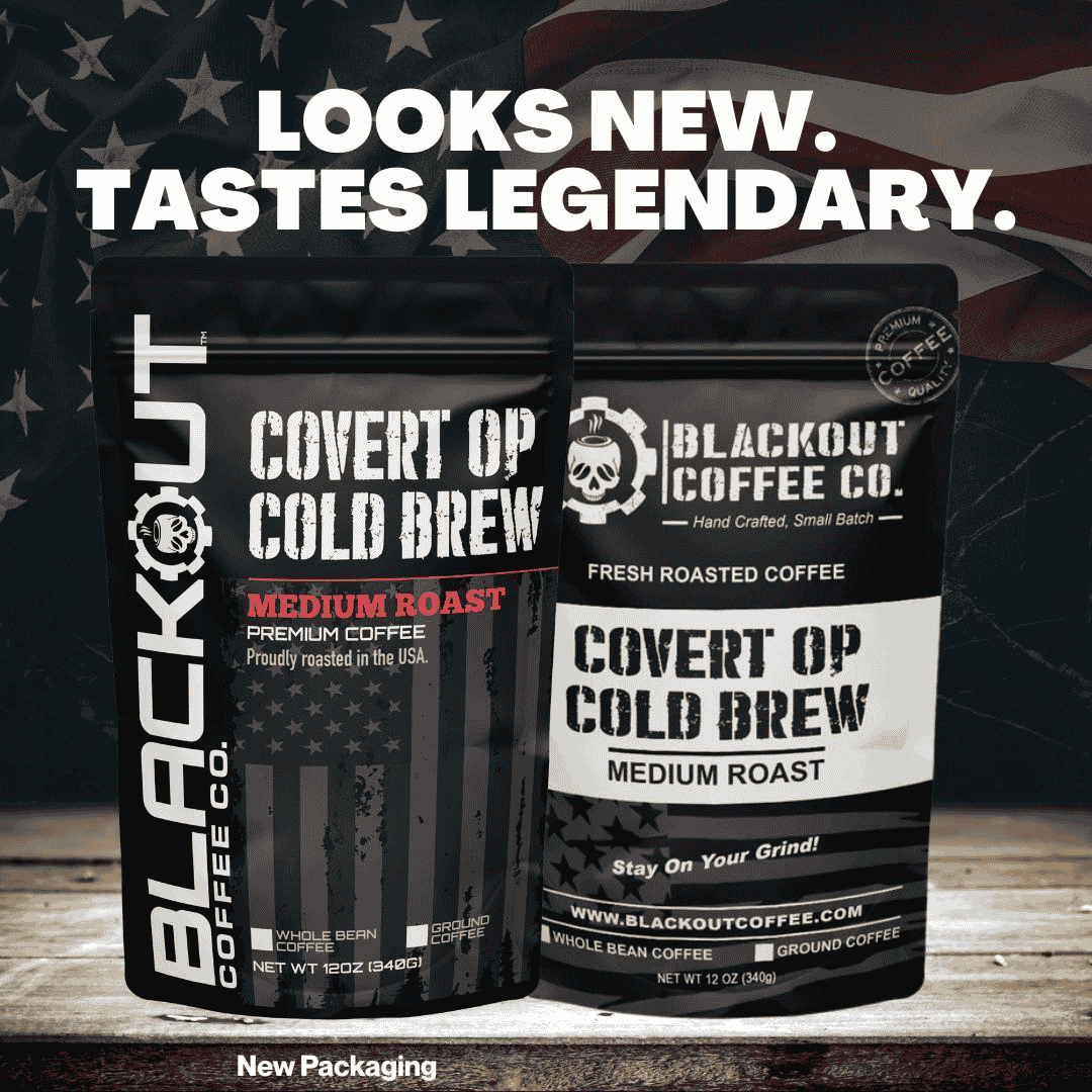 Blackout Coffee Covert OP Cold Brew 12oz bag — 100% Arabica medium roast, silky smooth, low acid, high caffeine, roasted in the USA