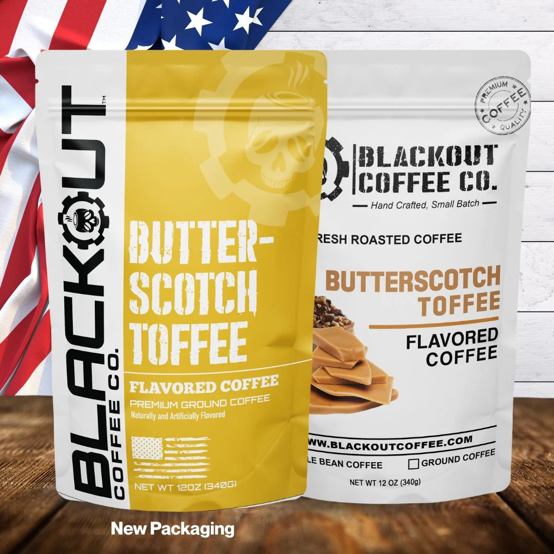 Blackout Coffee Butterscotch Toffee flavored coffee bag