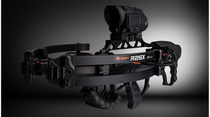 Ravin Integrated Xero X1i crossbow scope by Garmin with built-in rangefinder and digital aimpoints mounted on Ravin crossbow